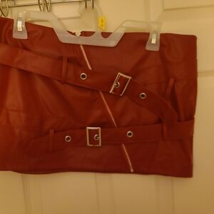 SHEIN Red Faux Leather Buckled Mini Skirt